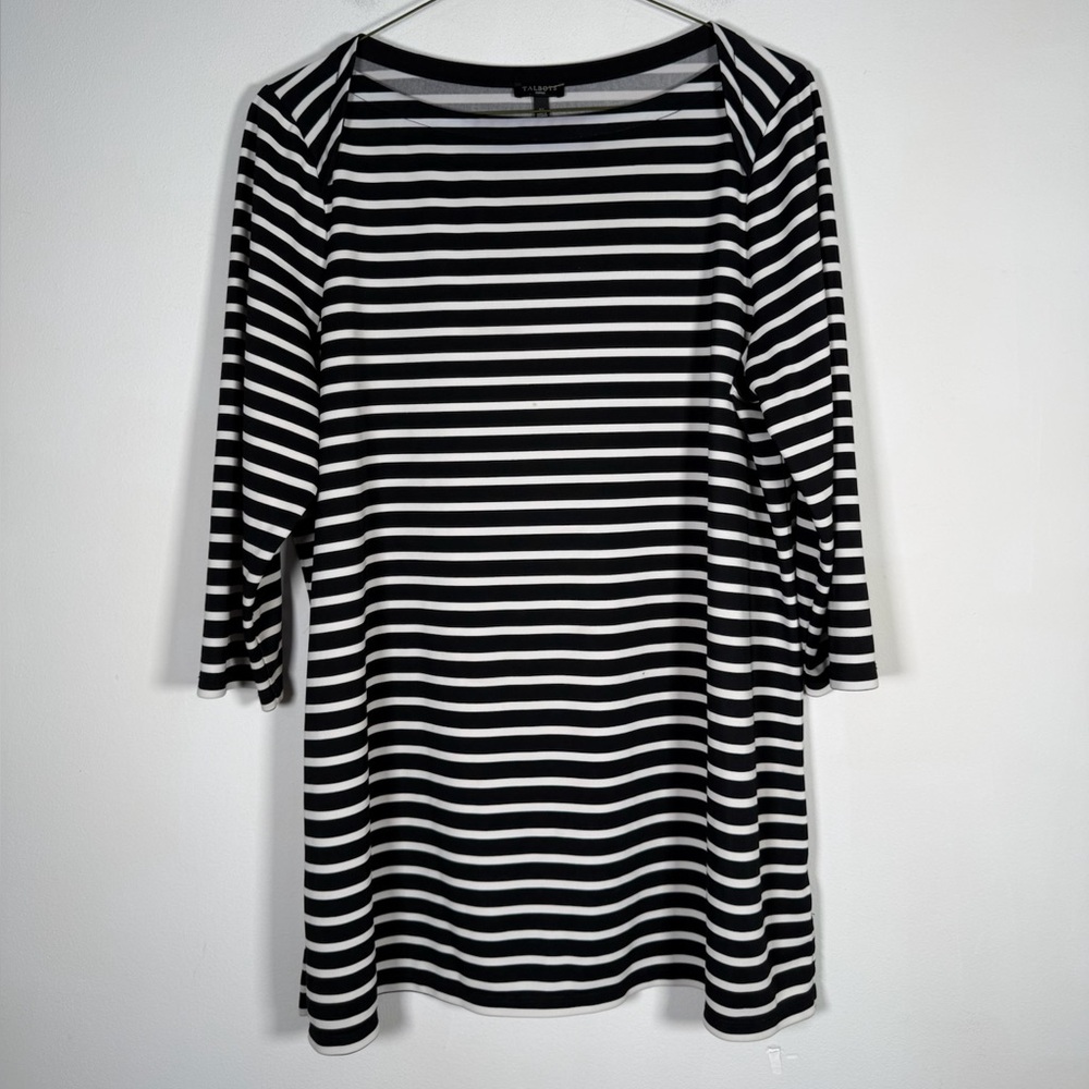 Talbots Women’s Size 1X Black and White Striped Top Polyester Blend